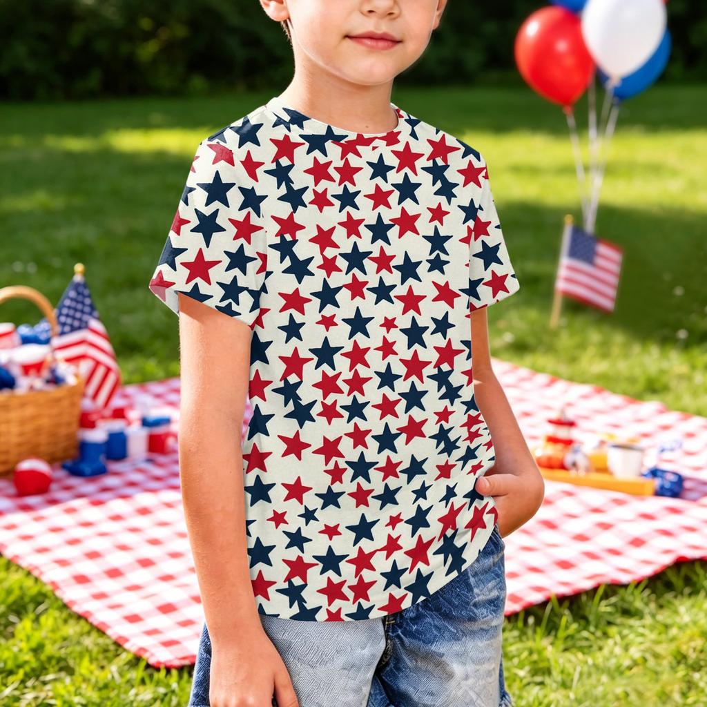 Girls Short Sleeve T Shirt Independence Day Print Casual Tee Top Lightweight Comfortable Soft Fabric Summer Shirt for Kids