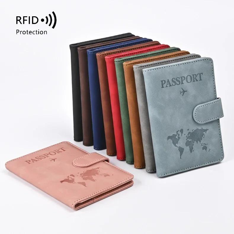 Unisex RFID Travel Wallet Map Print Passport Holder Flight Ticket Clip ID Card Holder Passport Cover Passport Travel Organizer