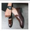 Men's Large Size Autumn Slip-on Leather Shoes, British Style Pointed Toe with Buckle