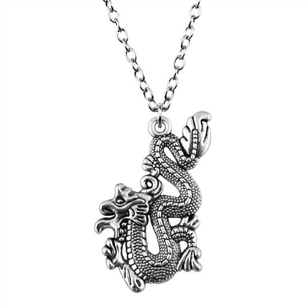 Chinese Dragon Pendant Necklace Mythical Creature Lucky Charm Jewelry 45cm or 70cm Long Chain