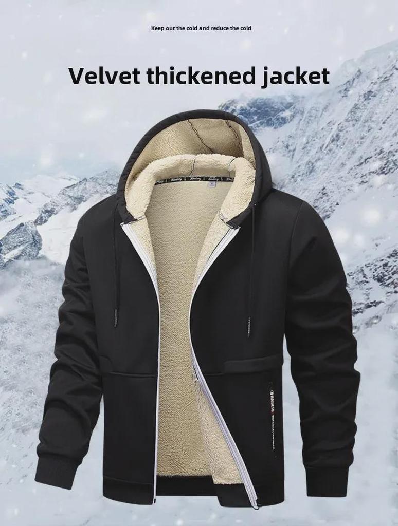 European Men's Lambskin Hooded Jacket - Warm, Windproof, Casual Autumn/Winter Wear