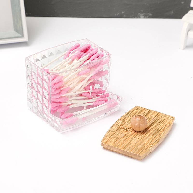 Acrylic Storage Box Bathroom Jar Makeup Organizer Cotton Round Pad Holder Cotton Swab Box Qtip Holder Dispenser with Bamboo Lid
