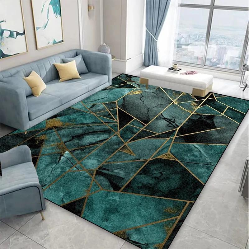 Geometric Green Decorative Rug for Living Room Large Area Home Sofa Side Coffee Tables Mat Washable Modern Bedroom Carpet