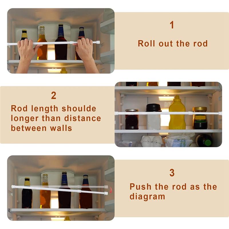 ABGE-4PCS Rv Refrigerator Bars Adjustable Rv Fridge Tension Bars Rv Fridge Bars For Holding Food Drinks Rv Fridge Accessories