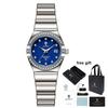Gohuos 7813 Damen-Quarzuhren Elegantes Mode-Edelstahlarmband Wasserdicht Leuchtendes Diamant-Zifferblatt Damen-Kleider-Armbanduhr