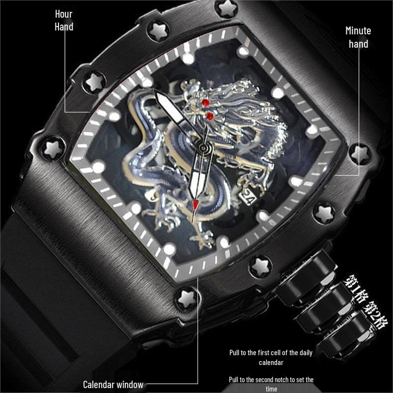 New Richard Domineering Silver Dragon Luminous Waterproof Men's Wristwatch