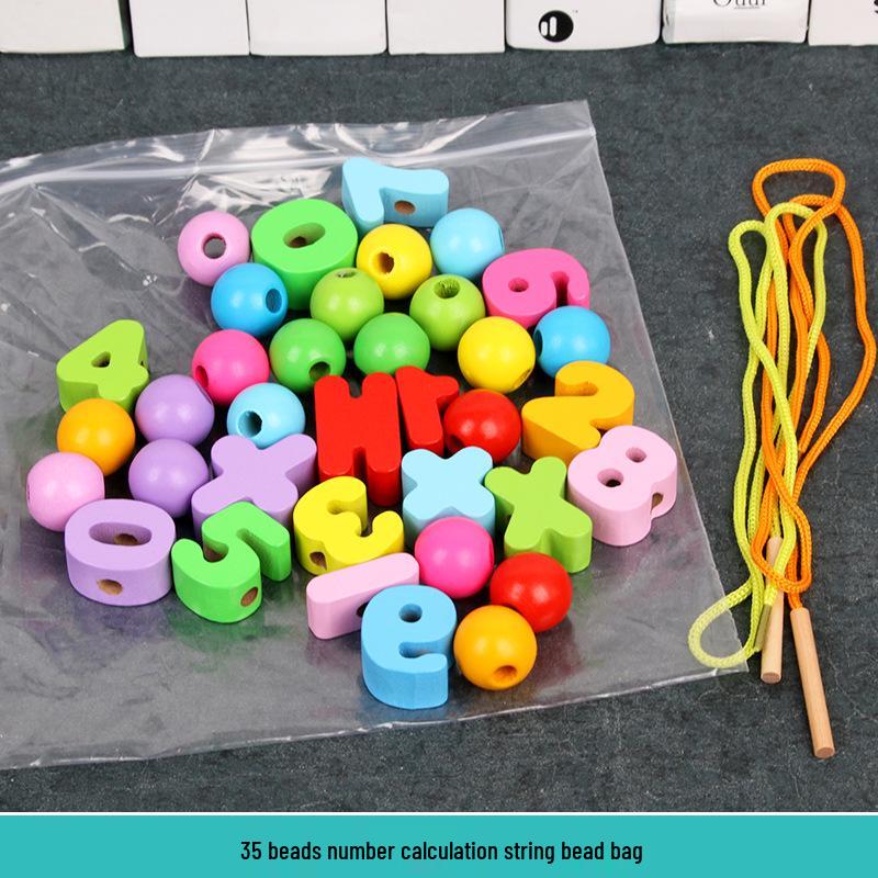 Children s Wooden Alphabet and Number Bead Stringing Toy - Early Education Building Blocks