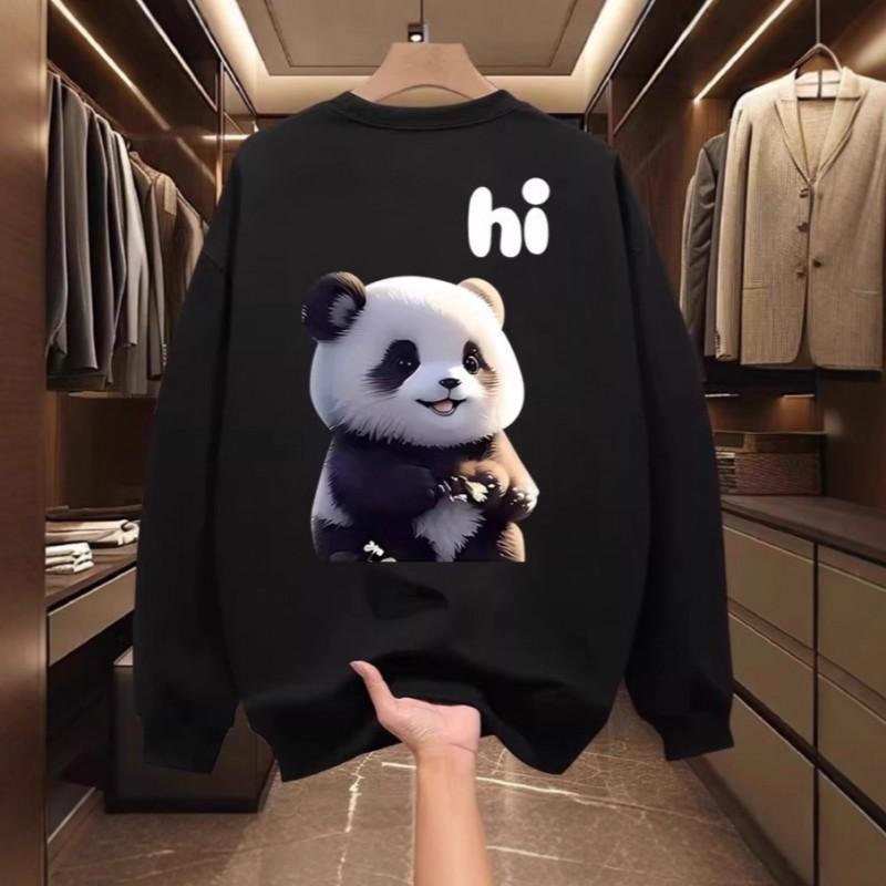 Unisex Oversized Cotton Hoodie With Cute Panda Print Round Neck Long Sleeve Winter Casual Sweatshirt Teens Adults