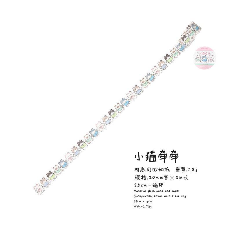 Cute Hand Drawn Cat Glitter Washi Special Shaped Tape For Diy Journal Decoration
