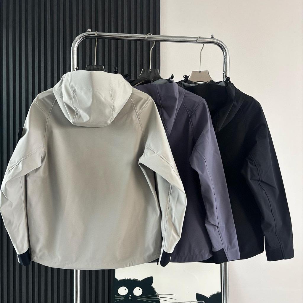 Stone Men's Hooded Windproof Workwear Jacket - American Style for Spring and Autumn