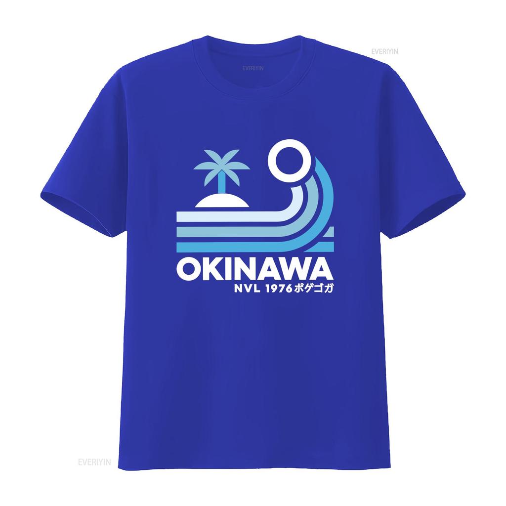 Mens Japan Okinawa Retro Style T Shirt with Palm Wave Design and Lettering Print Fashion Streetwear for Summer Vibes Vintage