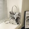 Women Sequined Bucket Handbag Retro Fashion Daily Commute Crossbody Shoulder Bag