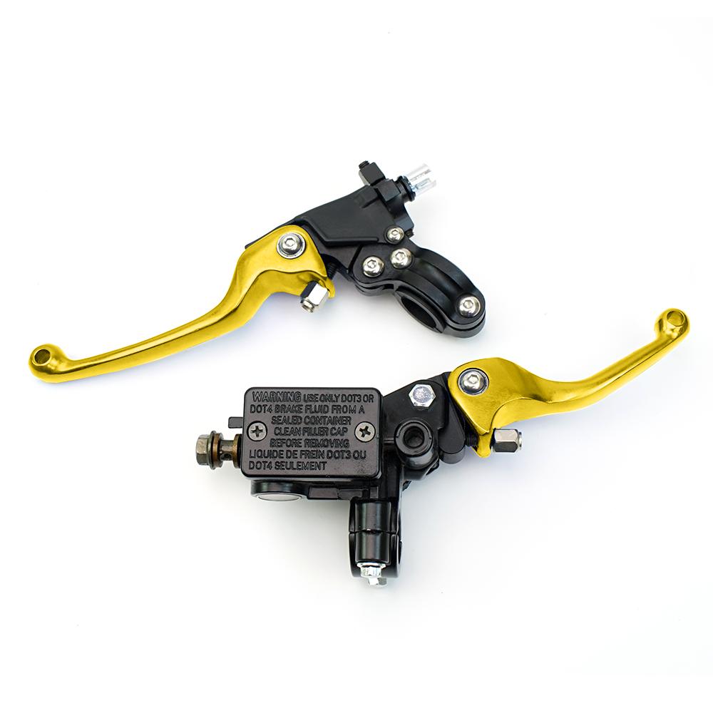 

Универсальный складной рычаг тормоза сцепления для мотоцикла Pitbike Dirtbike с ЧПУ 22 мм 7/8 с передним насосом для мотоцикла Dirtbike CRF KLX YZF RMZ золотой
