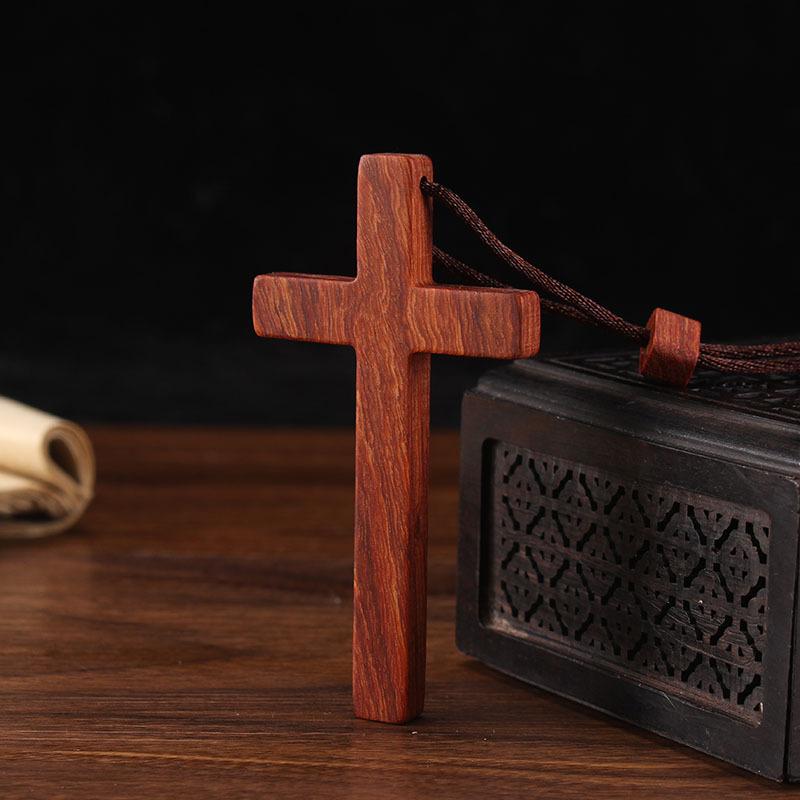 Christian Sandalwood Necklace Cross Solid Wood Necklace Christian Crafts Solid Wood Jesus Catholic Rosarios Catolicos