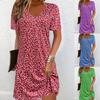 Damen V-Ausschnitt Kurzarm Blumenprint A-Linie Minikleid Lockere Passform Mittelhoher Bund Lässiges Tunika-Kleid
