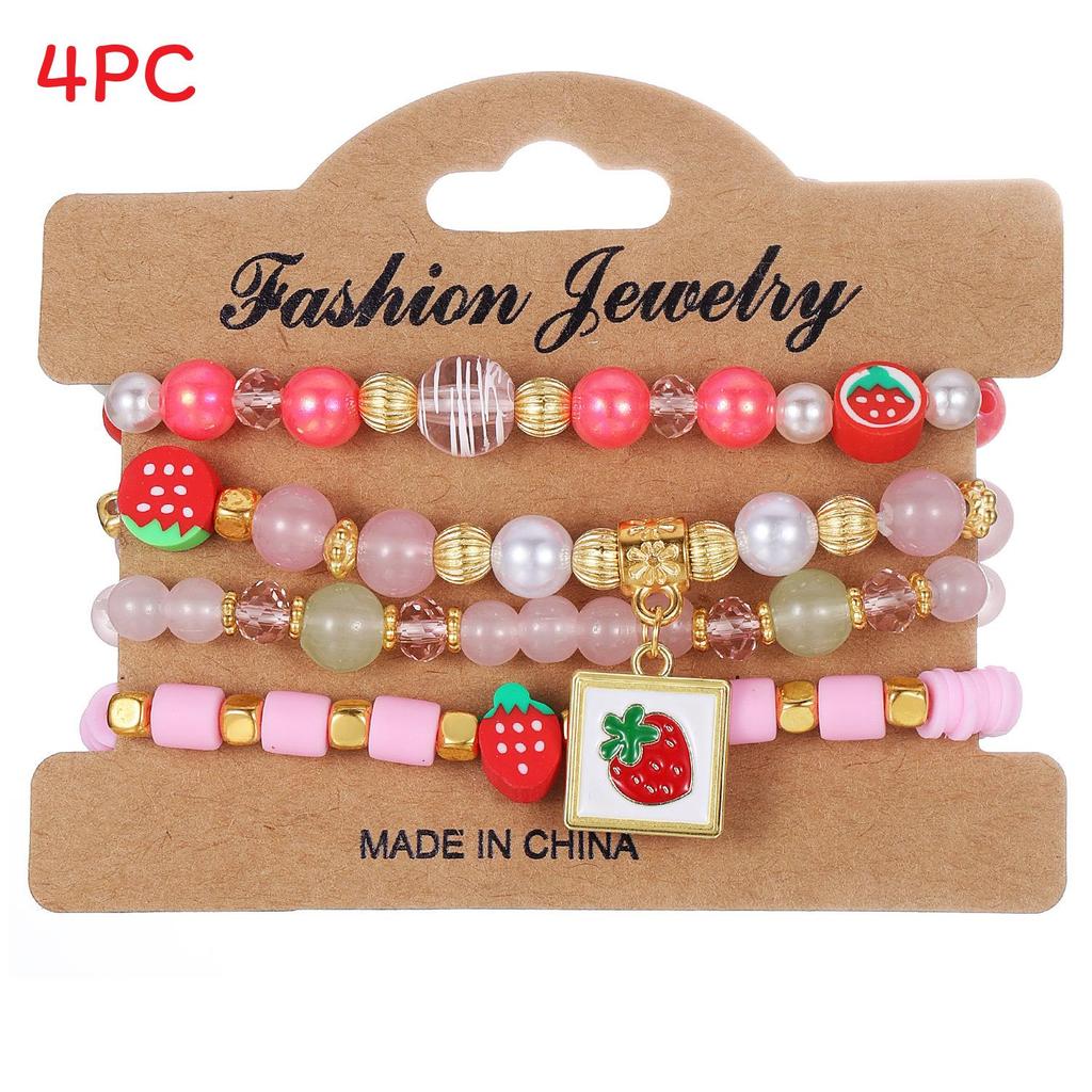 Strawberry Pendant Beaded Bracelet Set With Crystal Glass For Womens Fashion Accessories