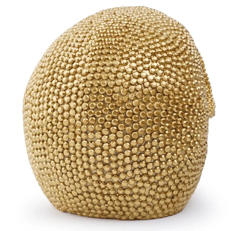 1pc, Resin Sparkling Golden Skull Statue With Intricate Detailing For Office Decoration Or Halloween Party