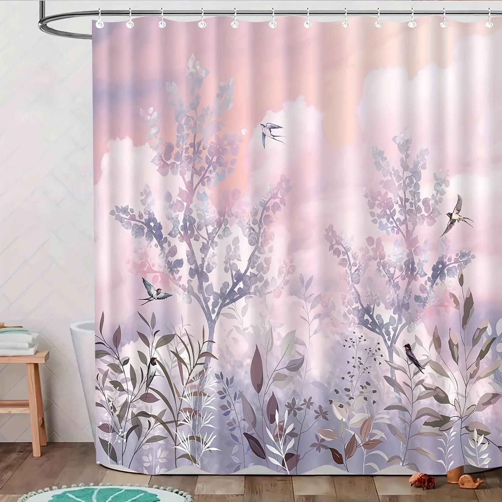 

Элегантная пастельная цветочная водонепроницаемая шторка для душа - Стильный, прочный и простой в уходе выбор для романтического декора ванной комнаты W90XH180cm