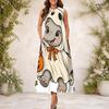 Women Plus Size Keyhole Neck Sleeveless Halloween Sloth Print A Line Long Dress