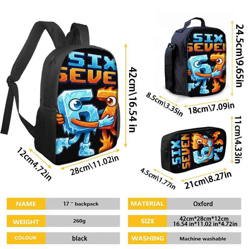 3PCS Numbered 6&7 Pattern Backpack Set | The Perfect Choice for School & Travel