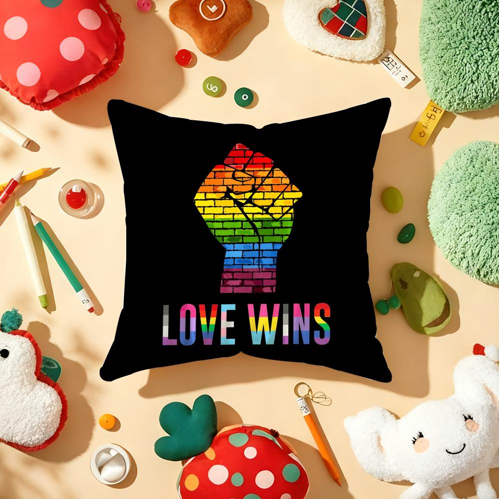 Pride Month Rainbow Cushion Cover Plush Fabric Soft Double-Sided Printed Sofa Warm Winter Home Child Gift Pillow Case