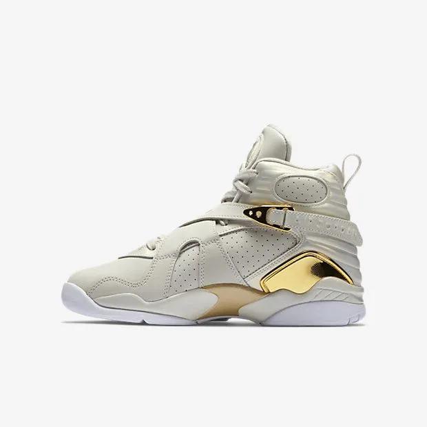 Air Jordan 8 Retro C&C BG 'Trophy' (Unisex) Light Bone / Metallic Gold-white Vintage Basketball Shoes 833378 030