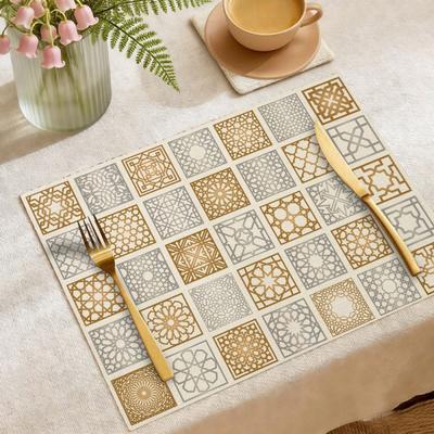 Ramadan Placemat Moon Heat Resistant Non-slip Star Lantern Mosque Table Mat Eid Holiday Party Home Kitchen Dining Table Decoration