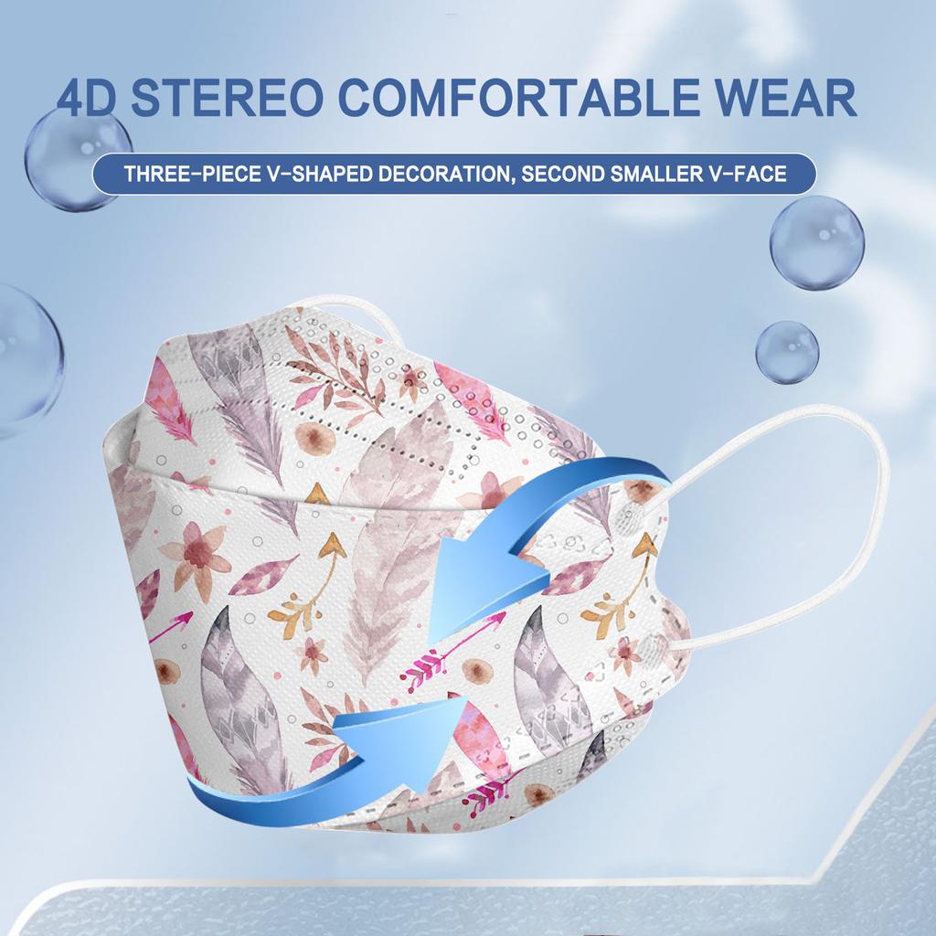 20PCS Unisex Adult Feather Print Outdoor Mask Protective Disposable Face Mask
