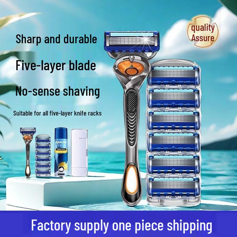 Universal Manual Razor with Five-Layer Blade and Metal Holder for Face and Beard Shaving
