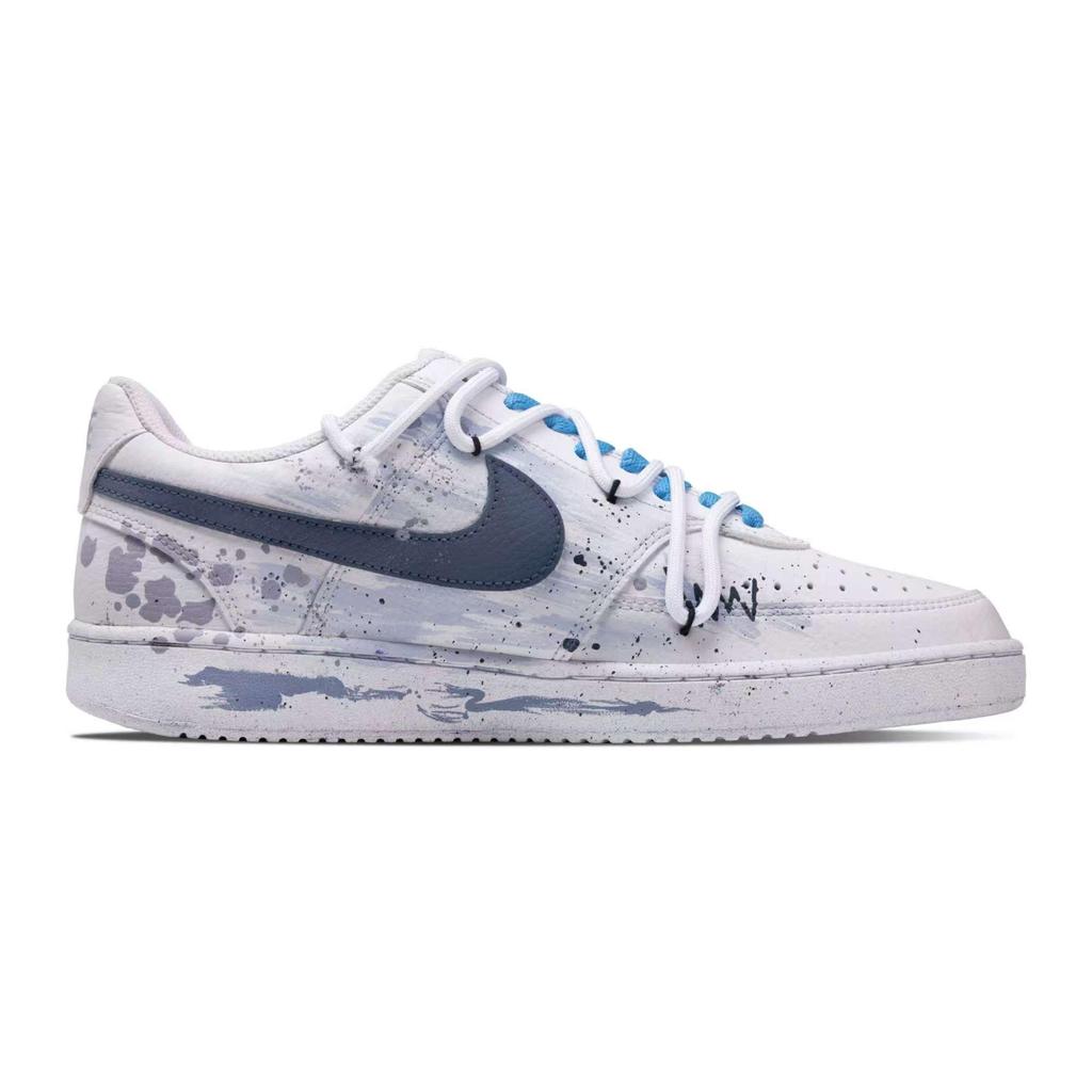 Nike Court Vision 1 Abrasion Resistant Breathable Low top Skateboard Shoes Men's White Gray Blue DH2987-101(Team656-QD)