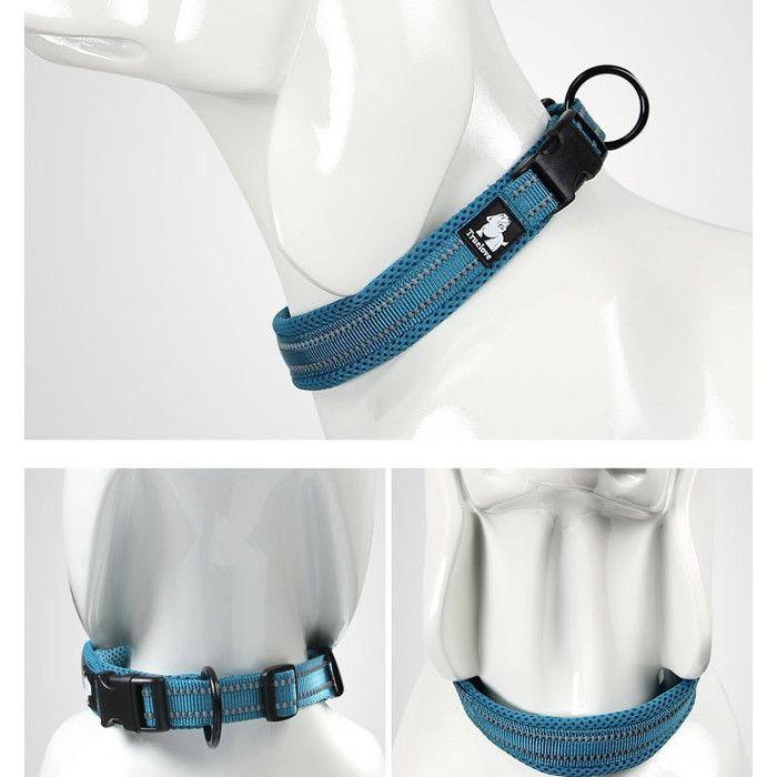 Collier pour chien - Confortable - Nylon rembourré - Bande réfléchissante 3M - Taille XXL - Bleu Royal