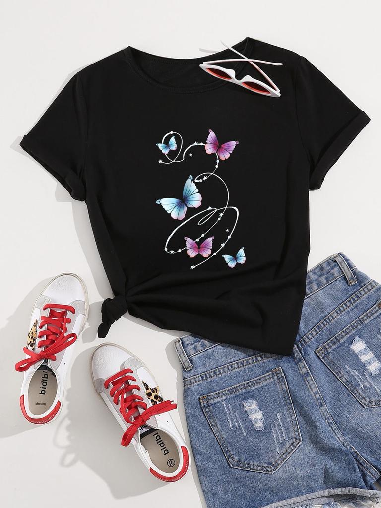 Women's Casual Minimalist Round Neck Short Sleeve Print T-shirt