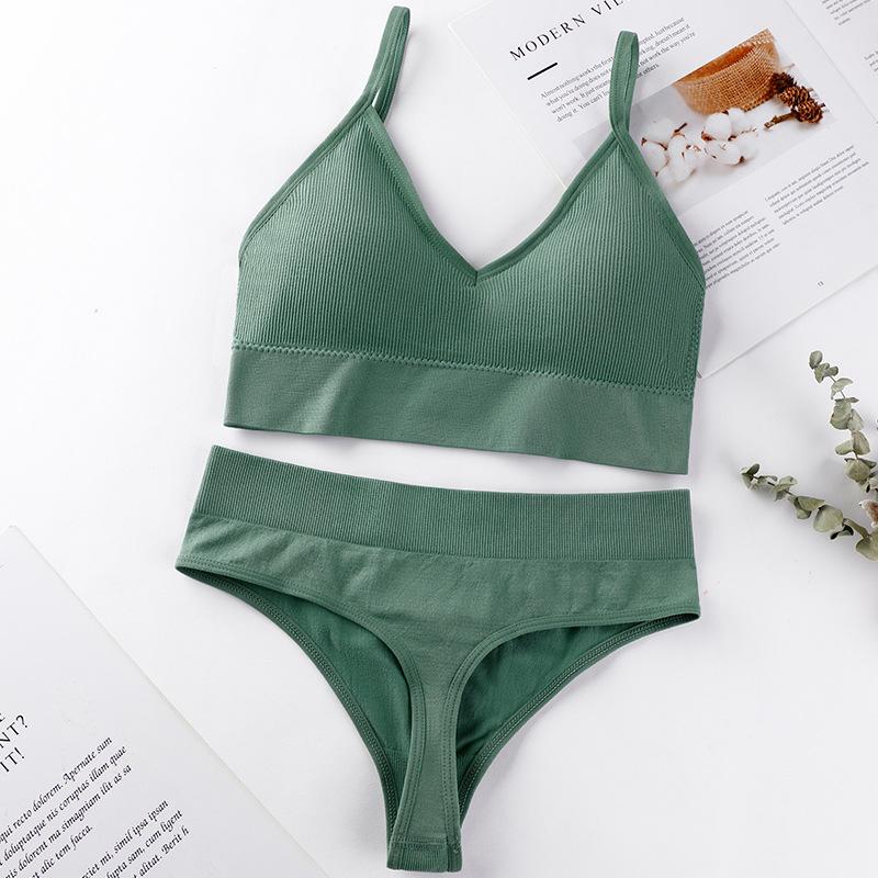 Women's French Wirefree Push-Up Bra Set - Thin, Sexy Triangle Cup Sports Underwear with Beautiful Back Design, Two-Piece.