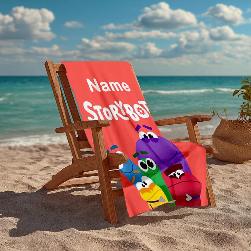 Custom Name Ultra-Soft Beach Towel with StoryBots Theme,Ideal for Pool - Camping, Diving - Perfect Travel Essential, Vibrant Beach Towel.