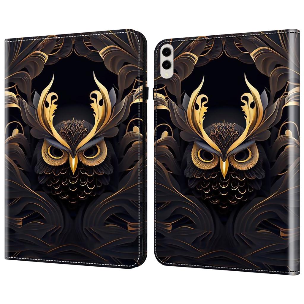 For Samsung Galaxy Tab S10 Ultra/S9 Ultra Case PU Leather Card Slots Tablet Cover Pattern Print -  Black Horse
