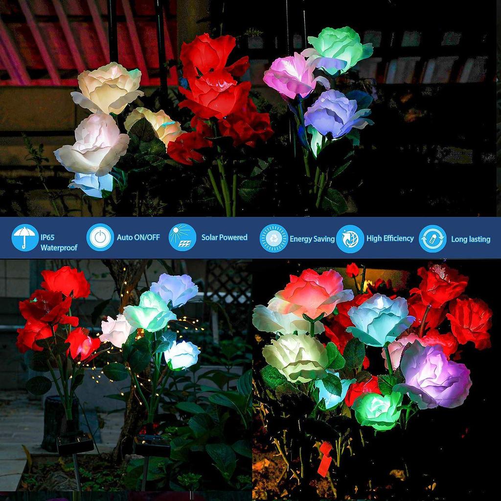 LED Solar Rose Flower Lights: 3, 5, or 6-Head Options for Outdoor Garden and Lawn Decoration