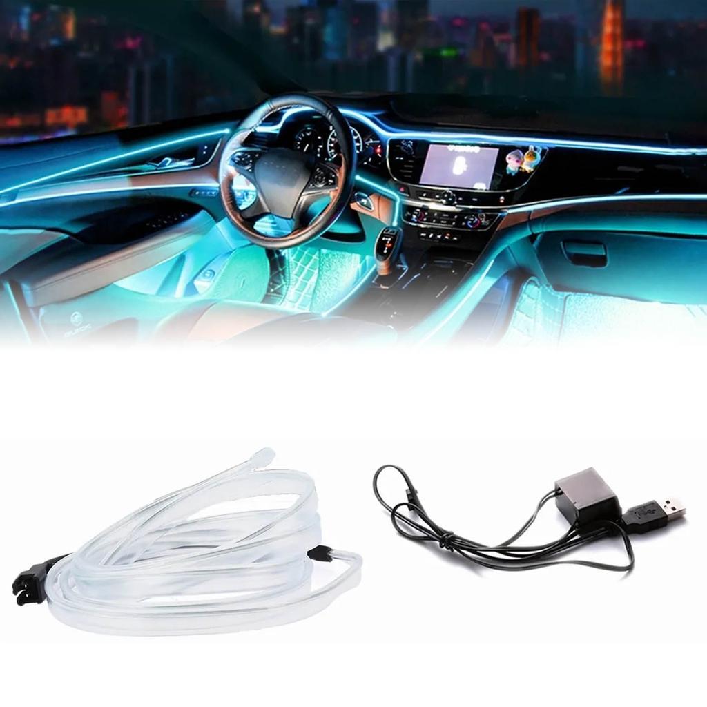 10ft Car LED Interior Strip Light Flexible with USB Cable Cool Unique Universal Neon Atmosphere Light Ice Blue