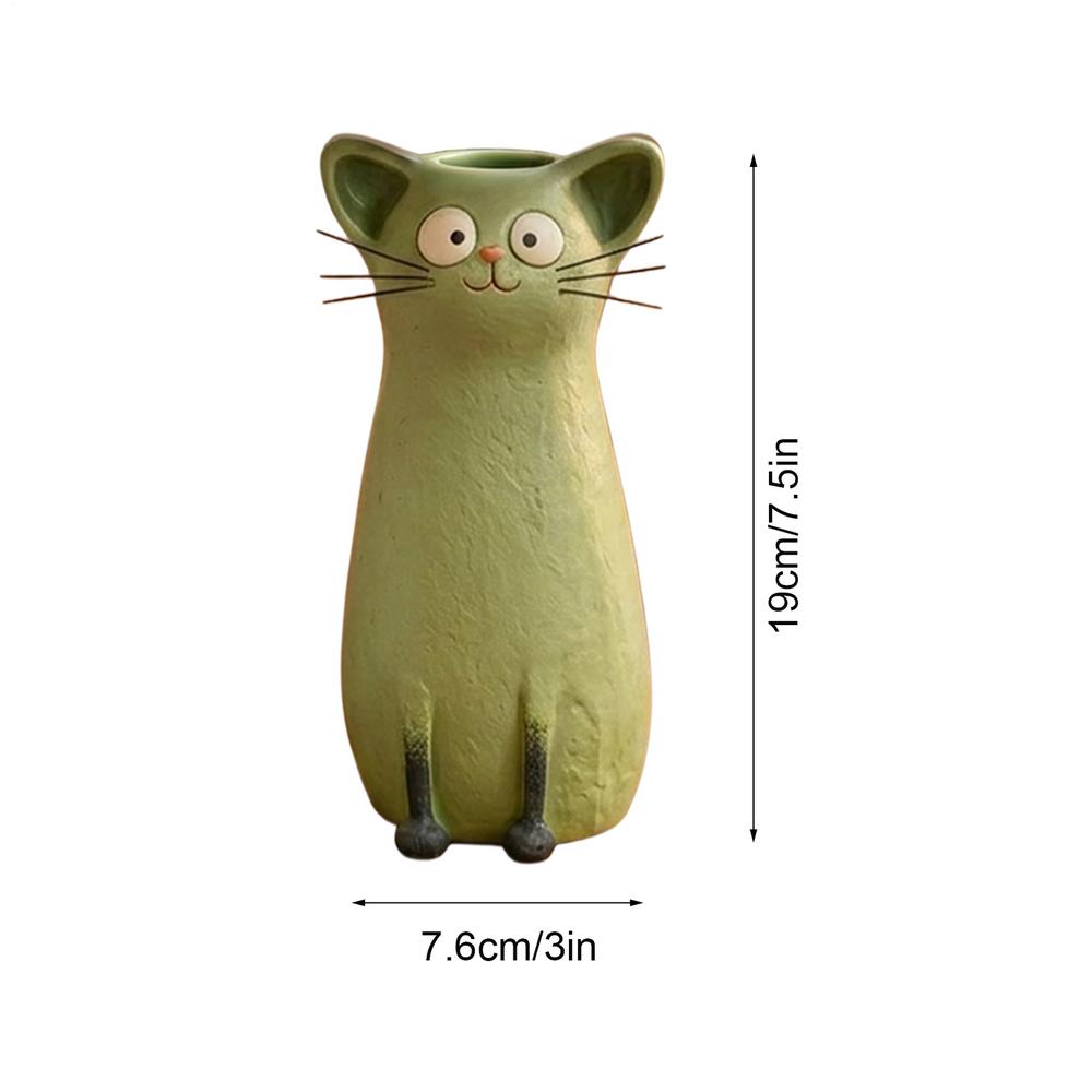 Cat Vase Resin Cat Desk Ornament Whimsical Vase for Bookshelf Mantel Entryway Living Room Dining Table Bedroom Office Balcony