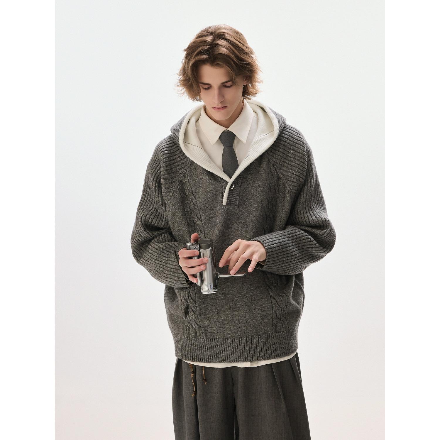 

Men s Retro Color-Block Cable Knit Winter Hoodie XXL