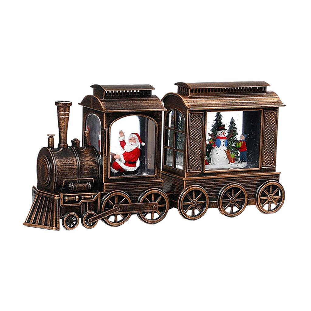 Christmas Glowing Music Box with Snowfall Effect Train Engine Music Box Ornament Xmas Gift for Countertop Festive Party Supplies