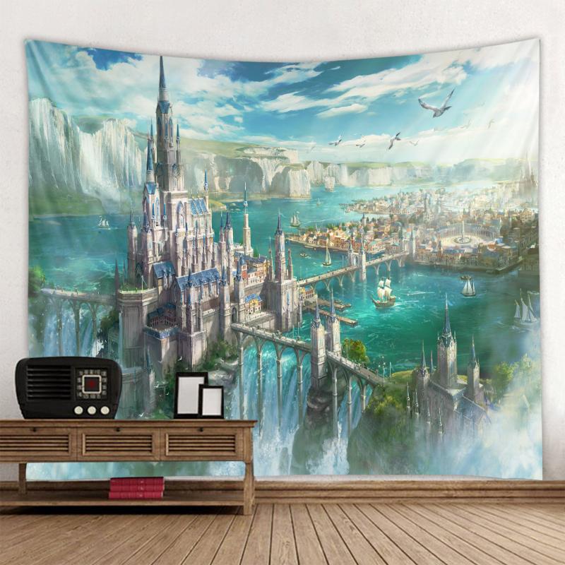 

Castle Tapestry Beautiful Dreamy Castle Tapestry Bohemian Hippie Wall Mounted Tapestry Living Room Dormitory Decoration Tapestry 90x60cm армія зелений колір