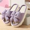 New Cotton and Linen Slippers Women's Large Size Bow Solid Color Home Floor Open Toe Linen Mop