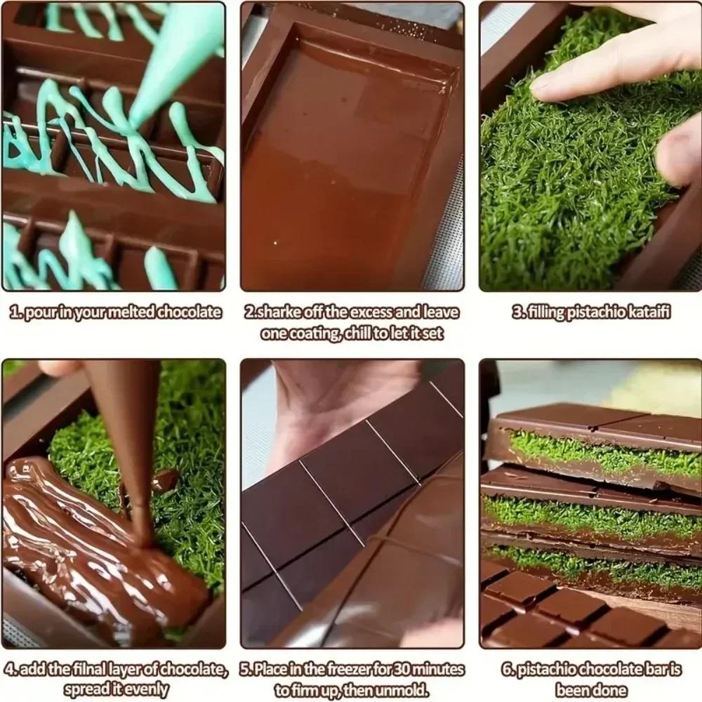 DIY Chocolate Bar Silicone Mold 8/12/24 Grids Chocolate Mold for Chocolate Bar Pistachio Candy Bar Mold Handmade Gifts