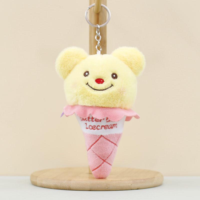 Charming Ice Cream Bear Plush Keychain Soft And Fluffy Bag Accessory