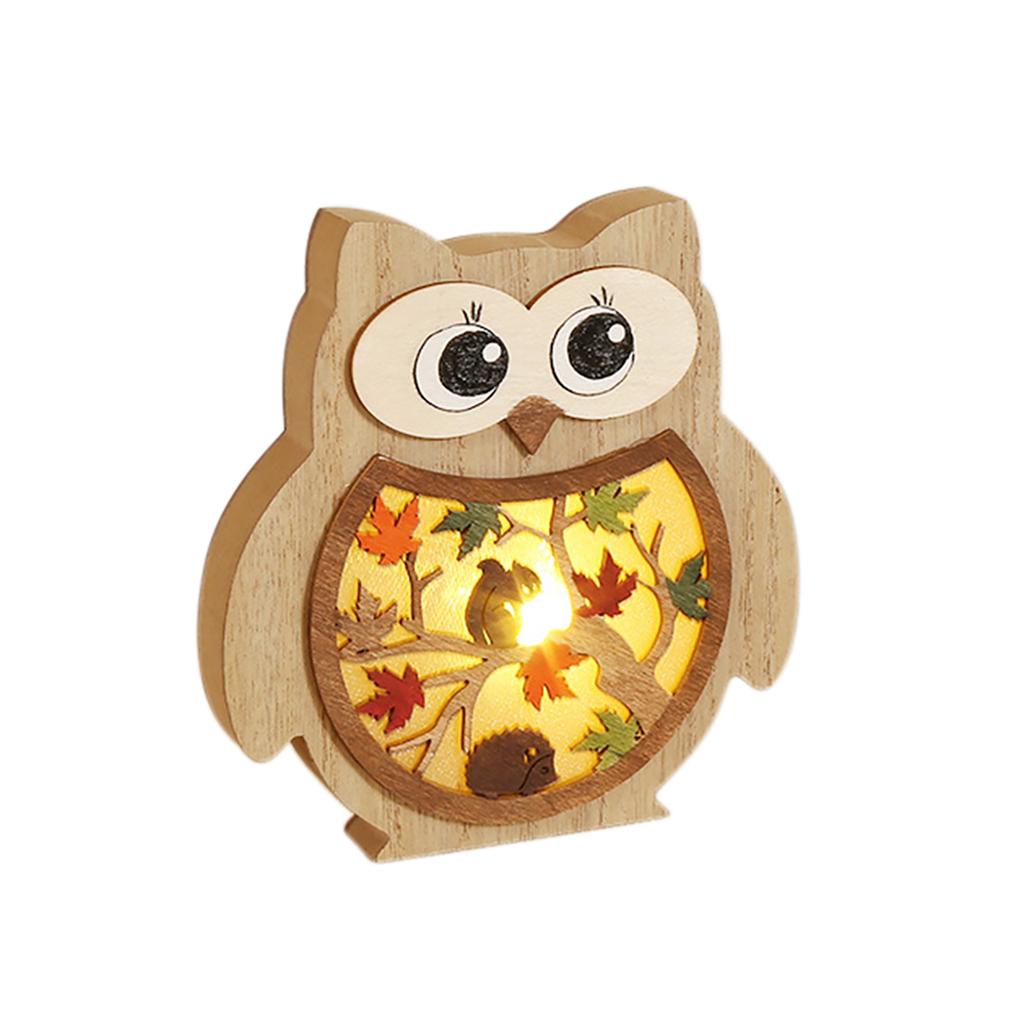Wooden Ornaments With LED Light Squirrels Owls Hedgehogs Shape Carving Art Crafts Desktop Decoration For Thanksgiving Harvest Festival