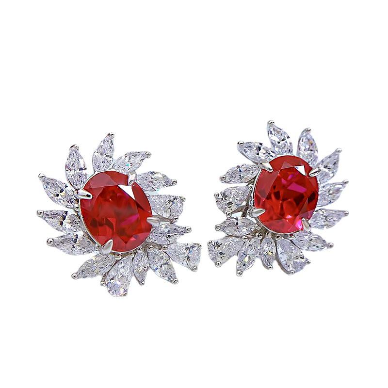 Hui Zhi Yi Jewelry 2023: Silver Light Luxury Pigeon Blood Red Earrings with 8x10mm High Carbon Diamond