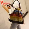 Yogodlns Canvas Totes Striped Womens Handbag New Patchwork Rainbow Shoulder Bag Fashion Female Casual Crossbody Bag Sac a Main
