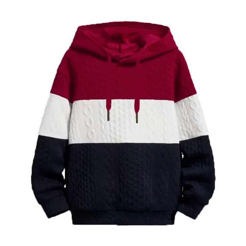 Mens Colourblock Knit Pullover Sweatshirt Hooded Hoodie Long Sleeve Casual Jumper Top