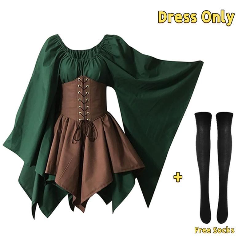 Női manó jelmez Reneszánsz Hagyományos ír ruha Középkori tündér jelmez Manó fülek Halloweenre Cosplayhez M black