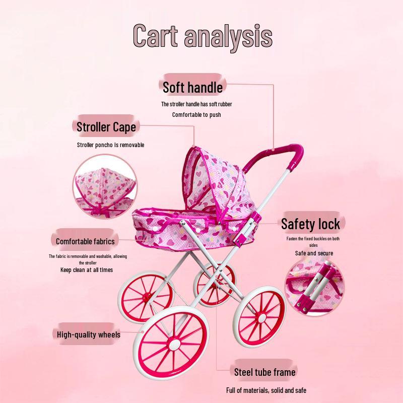Foldable Children's Play Stroller Toy for Girls – Simulation Square Street Stall Design